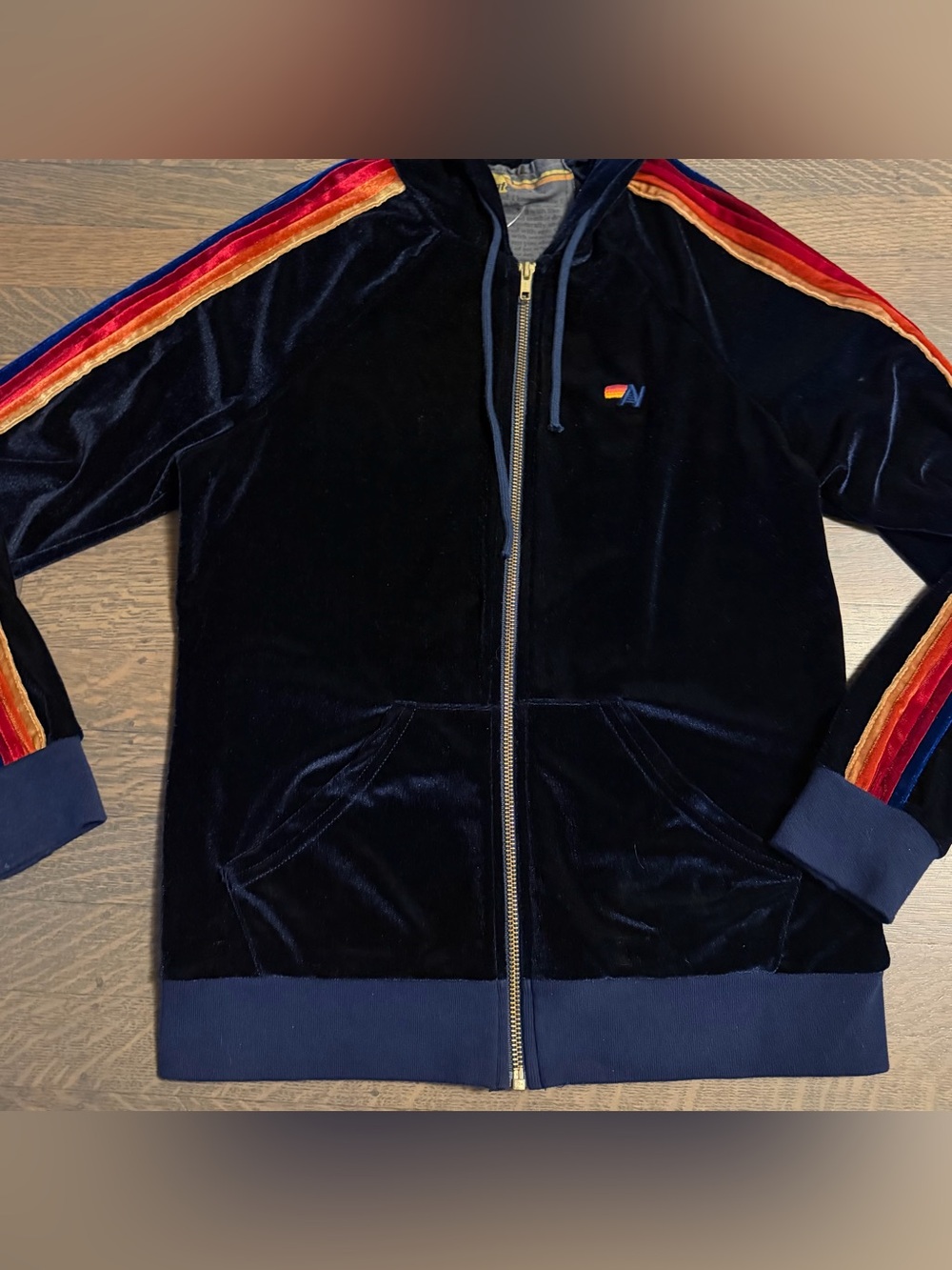 Aviator Nation Classic Velvet Relaxed Zip Hoodie Navy Blue Small EUC - Picture 11 of 14